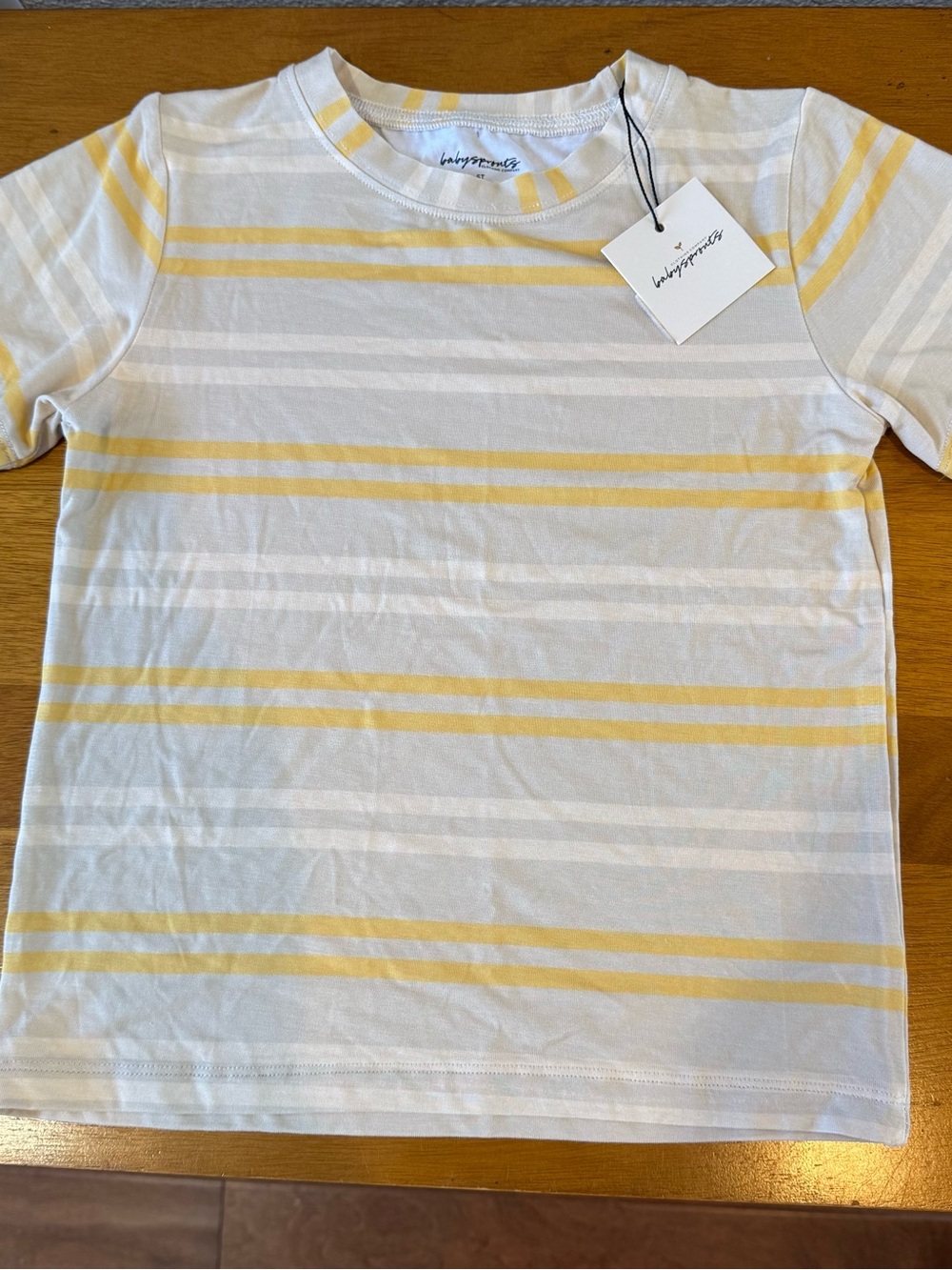 NWT babysprouts Bamboo T-shirt Tan Yellow White Striped Unisex - Size 5T